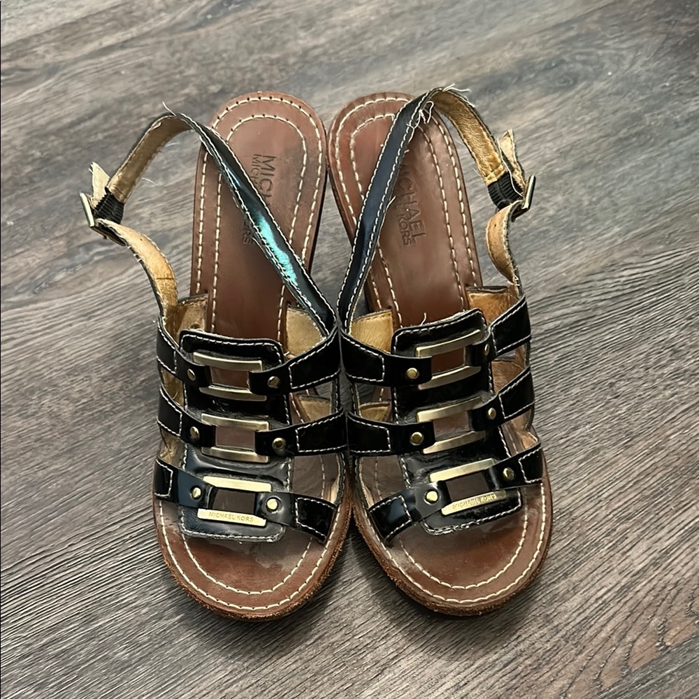 Michael Kors Black and Tan Gladiator Sandals